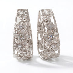 Stambolian Mayflower 18K White Gold Diamond Floral Inside-Out Hoop Earrings Front View