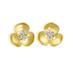 18K GOLD FLORAL BLOSSOM DIAMOND STUD EARRINGS