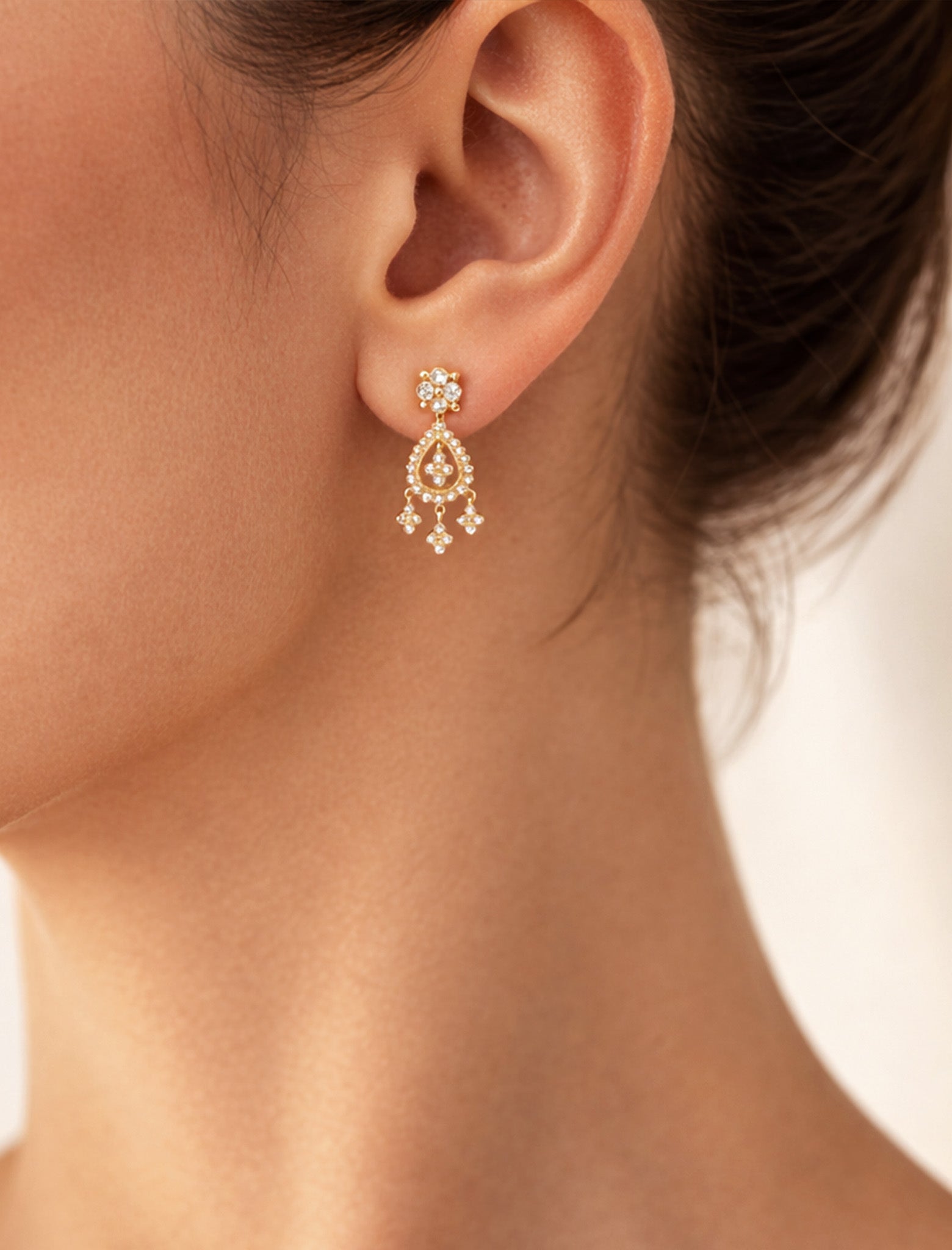 Stambolian 18K Gold Small Dangling Diamond Earrings Front View
