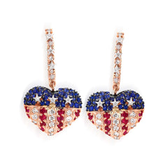 STARS AND STRIPES USA FLAG RUBY SAPPHIRE DIAMOND HEART EARRINGS