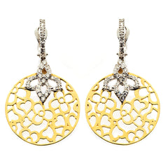 HUGS AND KISSES 18K TWO TONE GOLD DIAMOND CIRCLE DISK EARRINGS