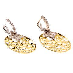 HUGS AND KISSES 18K TWO TONE GOLD DIAMOND CIRCLE DISK EARRINGS
