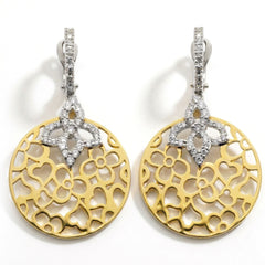 Stambolian Hugs and Kisses 18K Two-Tone Gold Diamond Disk Dangle Earrings Front View