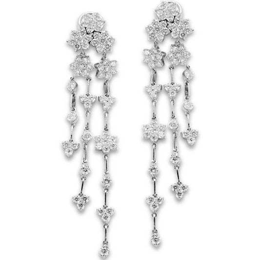"Cascade of Diamond Fantasies" 18K white gold diamond chandelier earrings, pair shown together