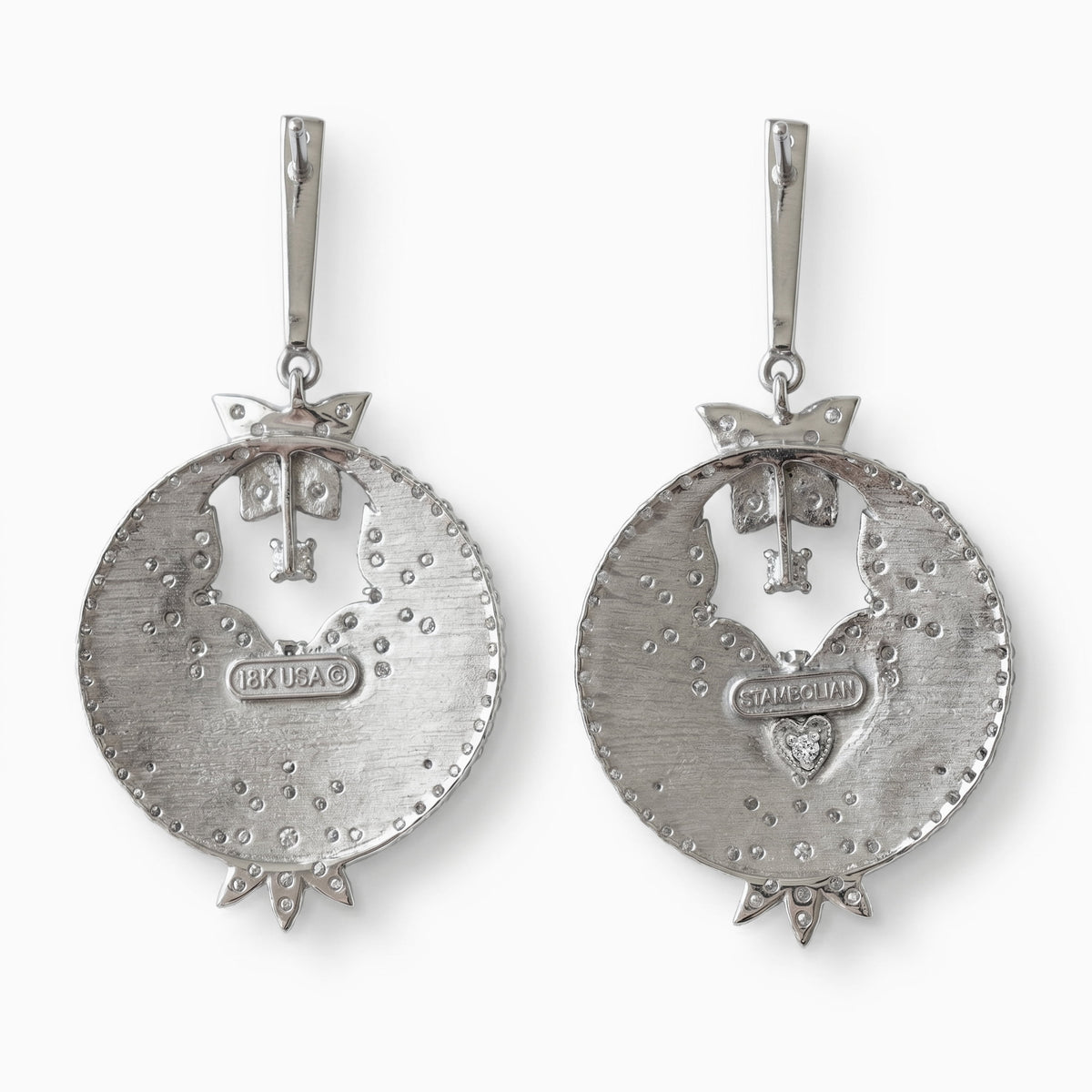 Colors of Life cobalt blue enamel and diamond earrings in 18K white gold, back view showing the signature diamond heart