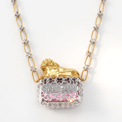 Two King Lion Kunzite Diamond Pendant Necklace