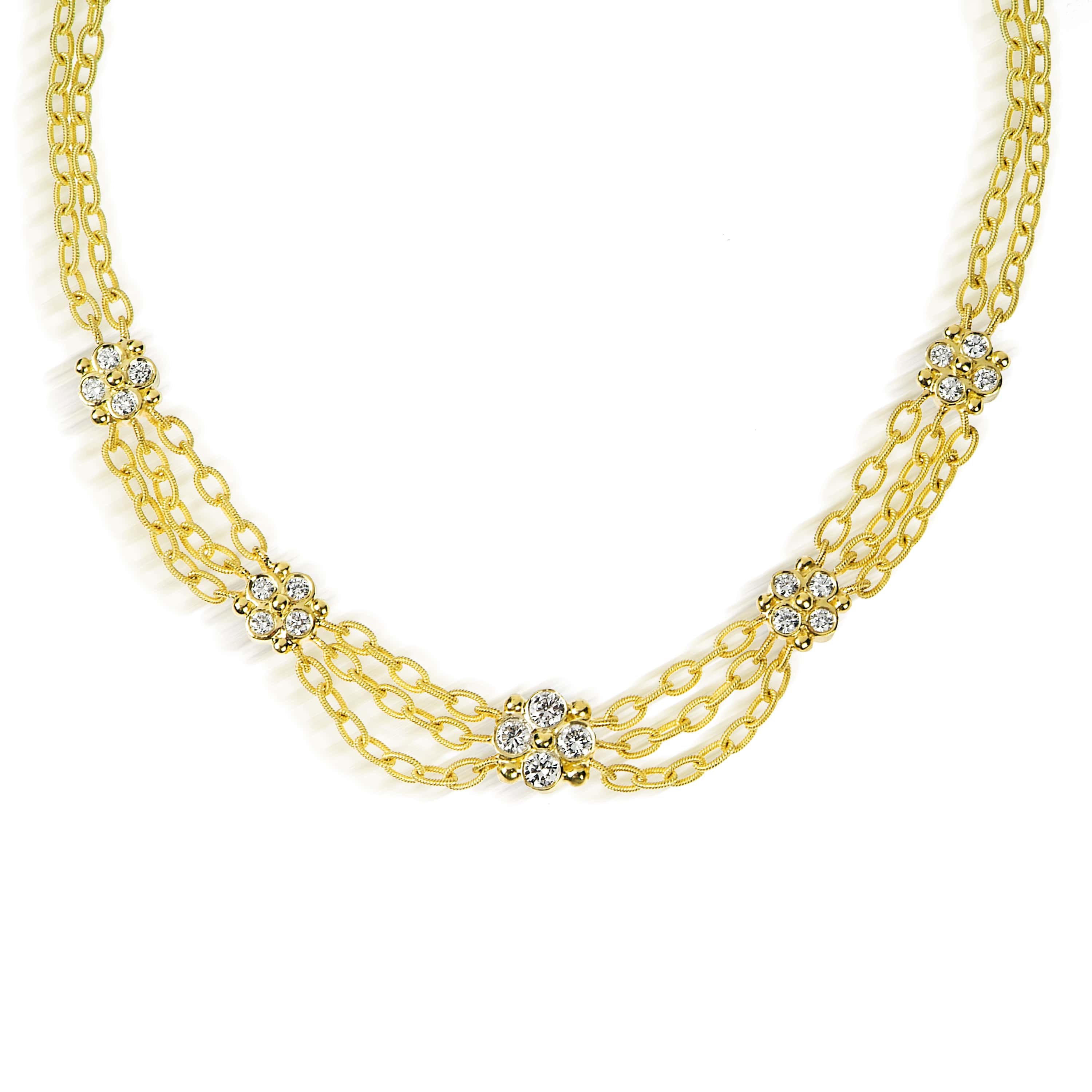 Stambolian 18K Gold Five Diamond Cluster Triple-Link Necklace Full View