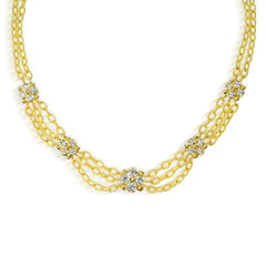 18K GOLD FIVE DIAMOND CLUSTERS CHOKER NECKLACE