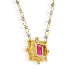 18K GOLD AND DIAMONDS KUNZITE CENTER PENDANT NECKLACE