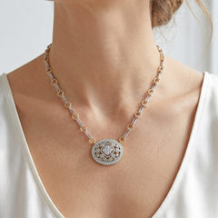 Passion Two Tone Oval Diamond Pendant Necklace