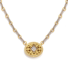 PASSION 18K TWO-TONE GOLD AND DIAMONDS OVAL PENDANT NECKLACE