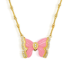 CANDY BUTTERFLY PINK OPAL DIAMONDS PENDANT NECKLACE