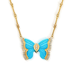 CANDY BUTTERFLY TURQUOISE DIAMONDS PENDANT NECKLACE