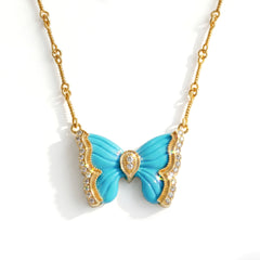 Candy 18K Gold Turquoise Diamond Butterfly Necklace
