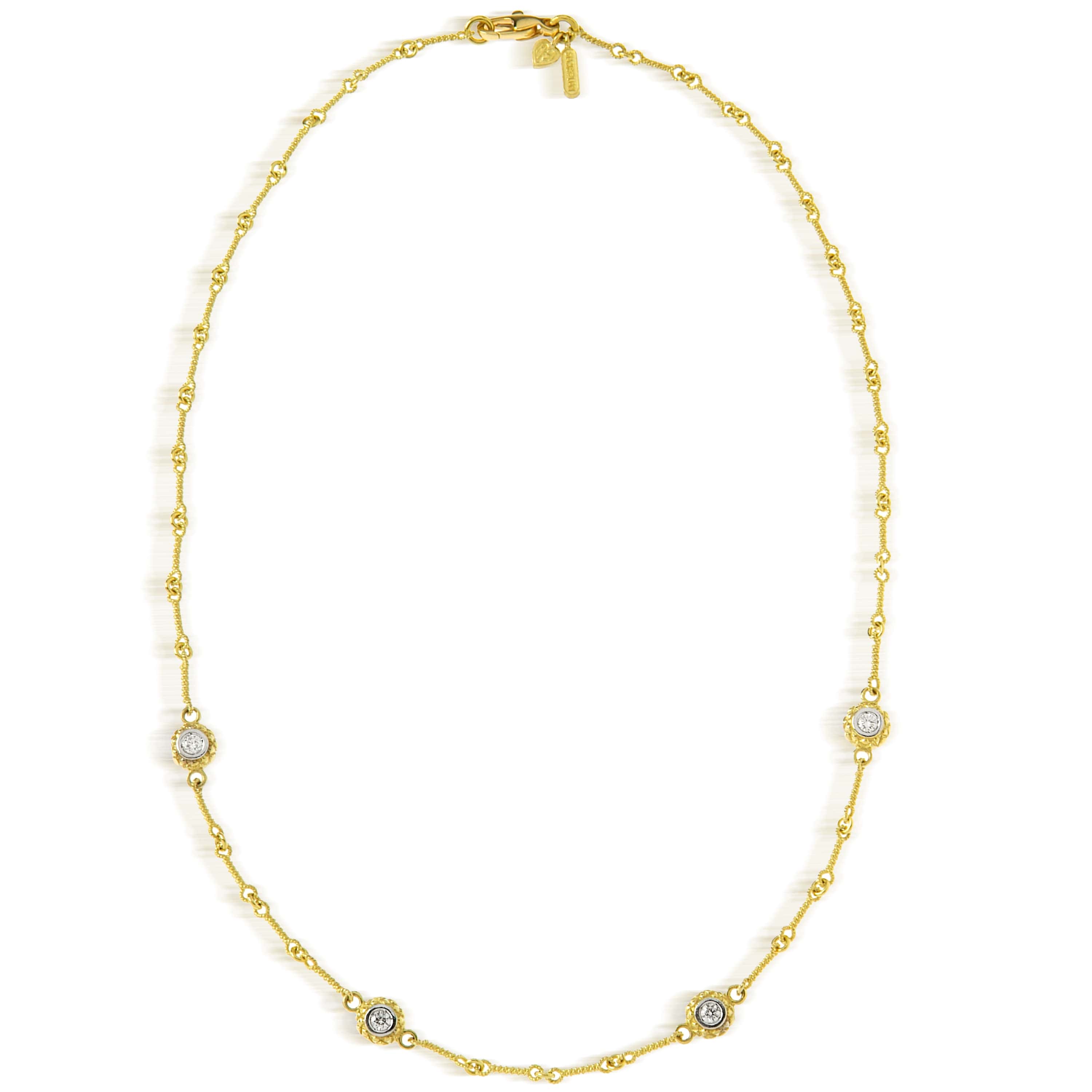 Stambolian 18K Gold Double-Sided Diamond Bezel Station Necklace Full View