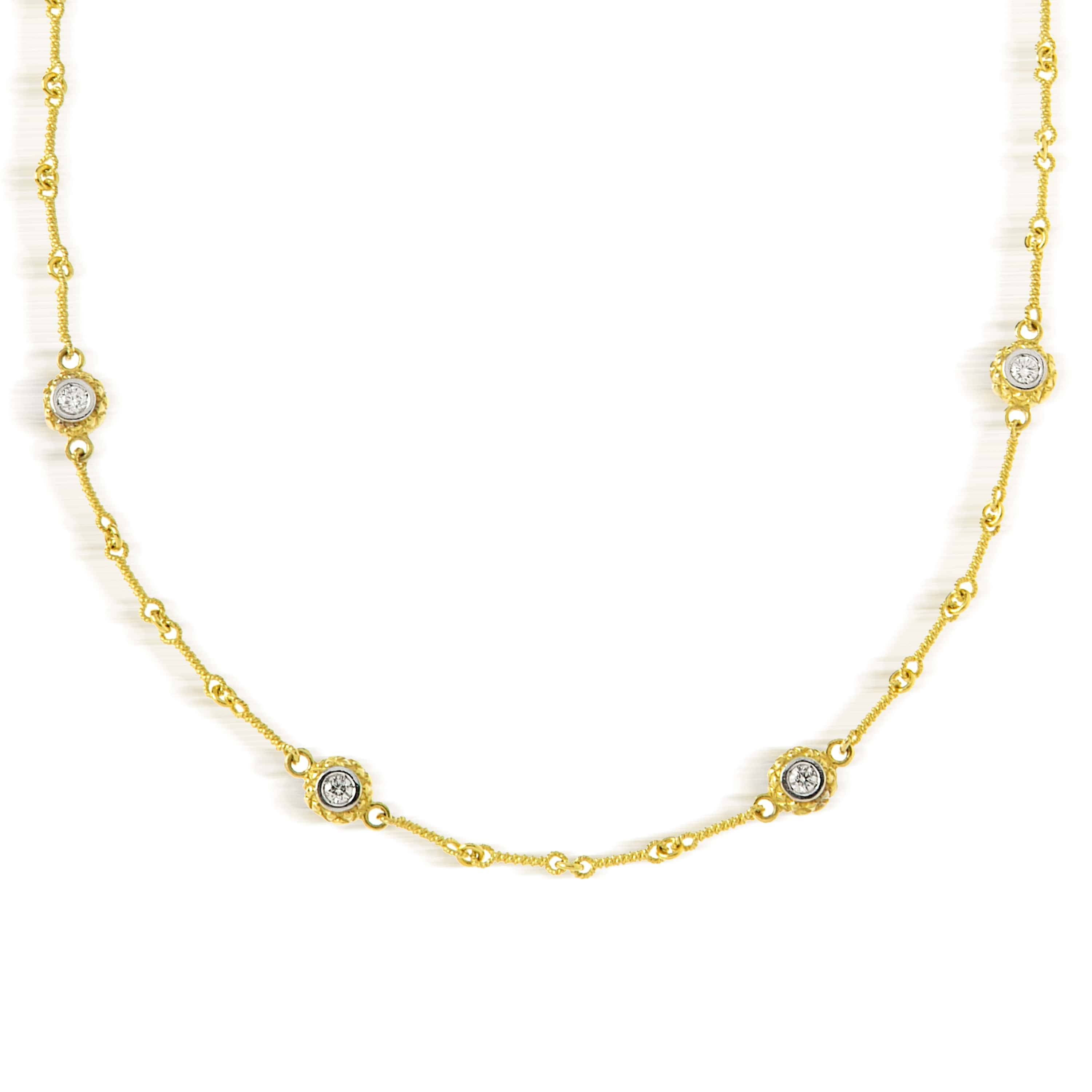 Stambolian 18K Gold Double-Sided Diamond Bezel Station Necklace Full View