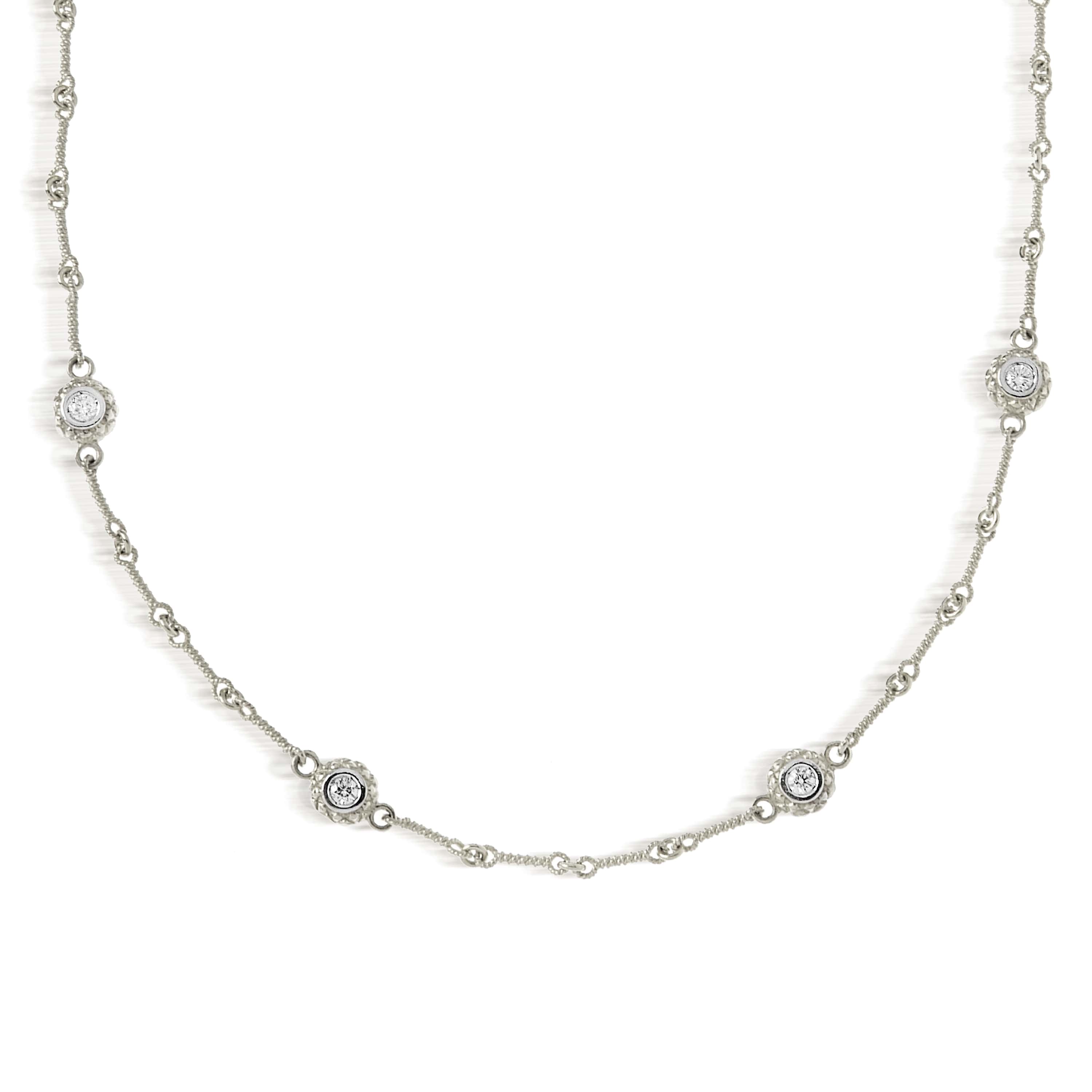 Stambolian 18K White Gold Double-Sided Diamond Bezel Station Necklace