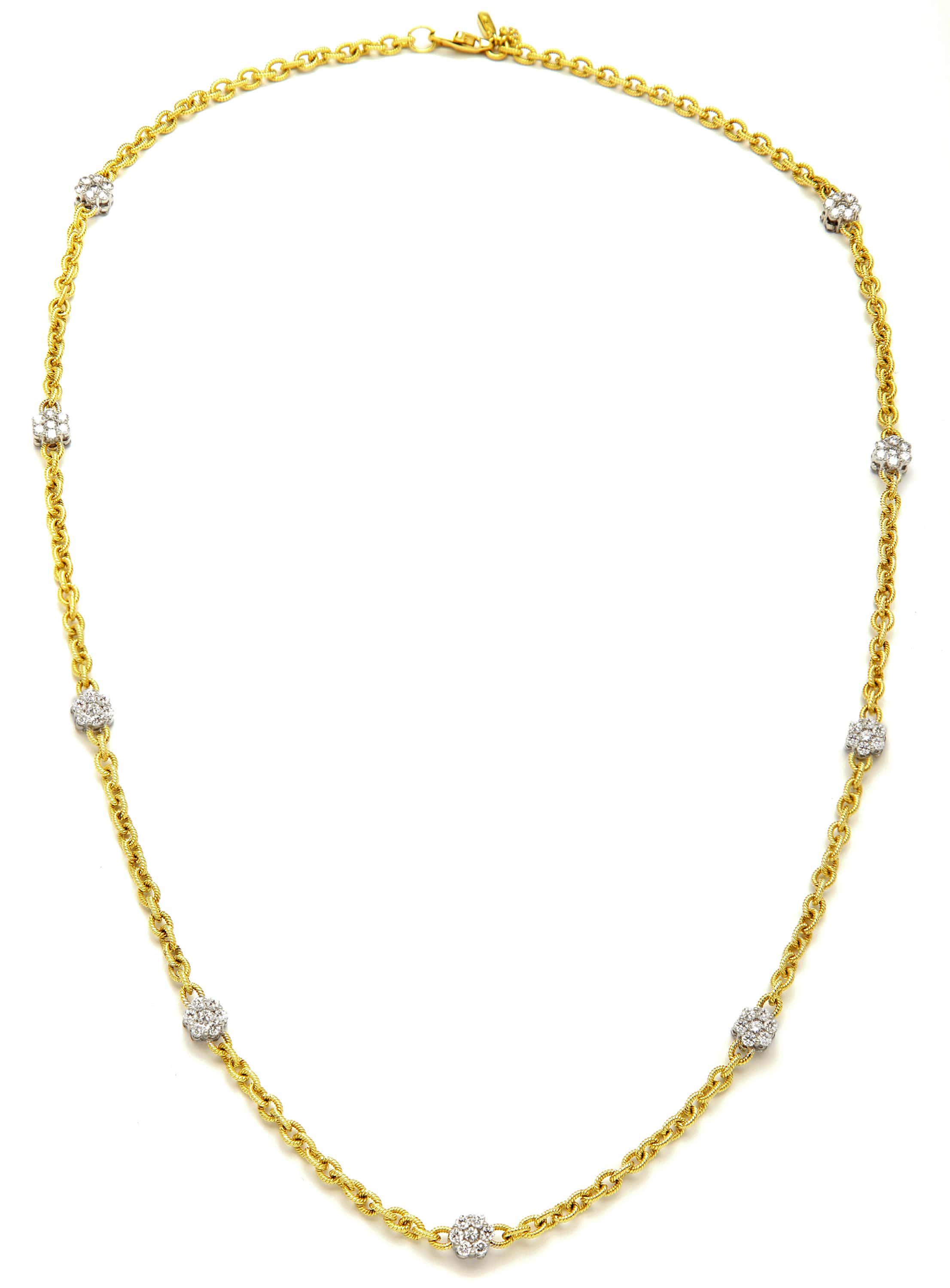 Stambolian 18K Two-Tone Gold Nine Diamond Cluster Long Necklace Draped in U-Shape