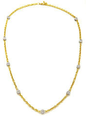 NINE DOUBLE SIDED DIAMOND CLUSTERS 18K GOLD LONG NECKLACE