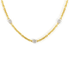 NINE DOUBLE SIDED DIAMOND CLUSTERS 18K GOLD LONG NECKLACE