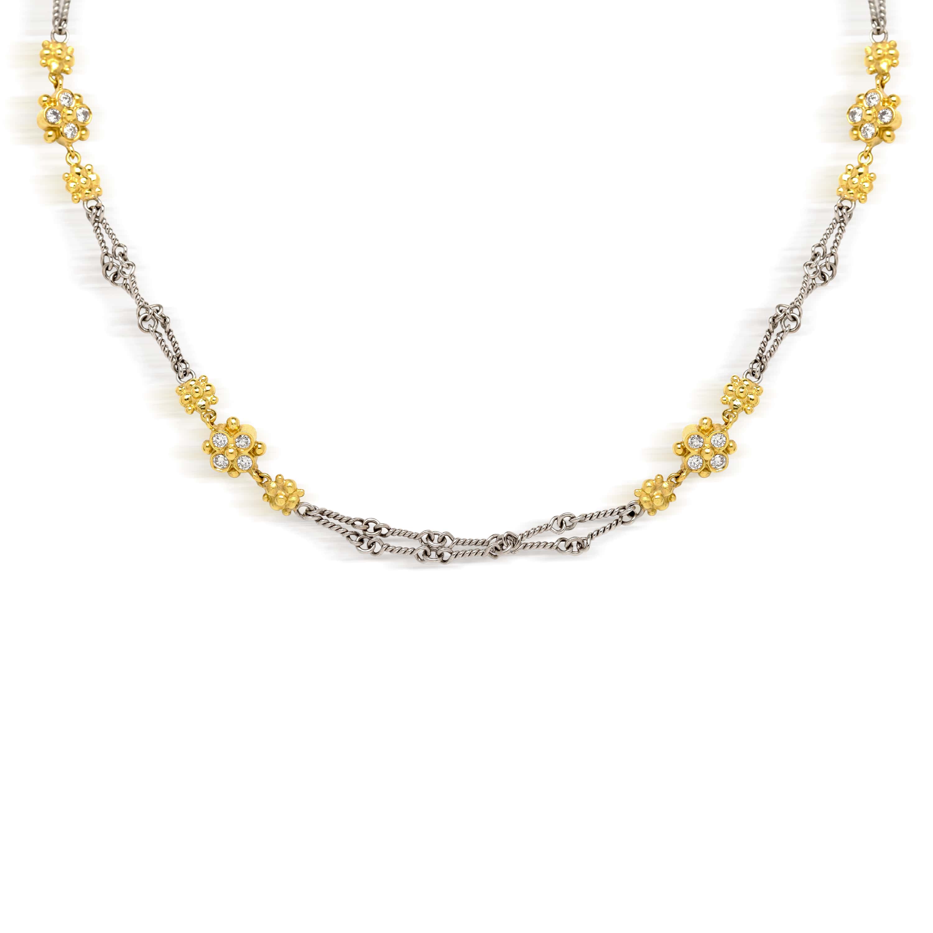 Stambolian 18K Two-Tone Gold Double-Sided Diamond Cluster Chain Necklace