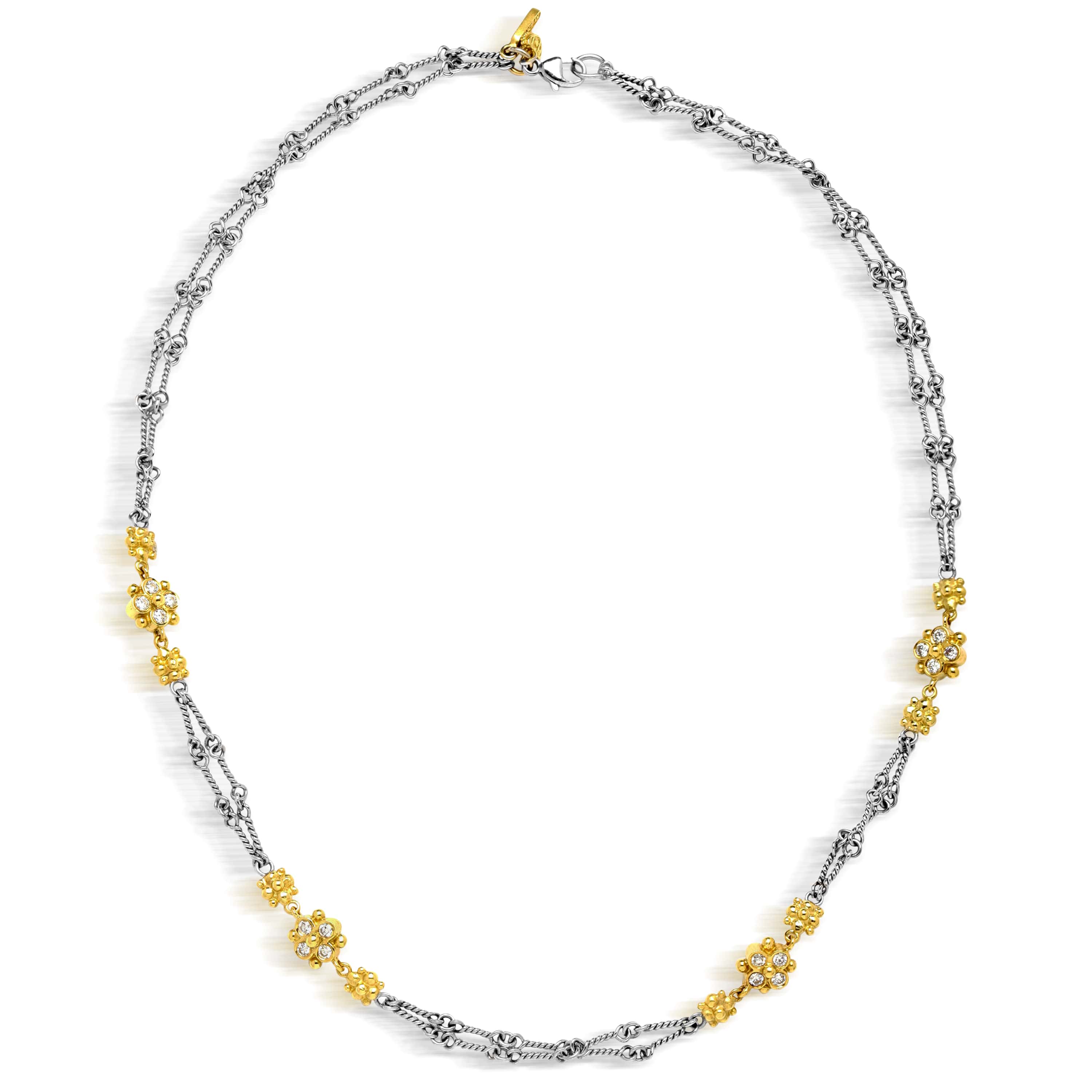 Stambolian 18K Two-Tone Gold Double-Sided Diamond Cluster Chain Necklace