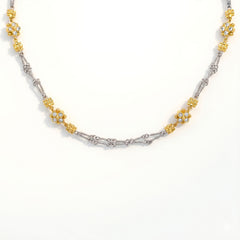 18K Two Tone Gold Double Sided Diamond Cluster Chain Necklace