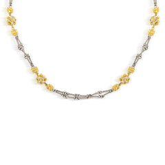 18K TWO-TONE GOLD DOUBLE SIDED DIAMOND CLUSTERS CHAIN NECKLACE