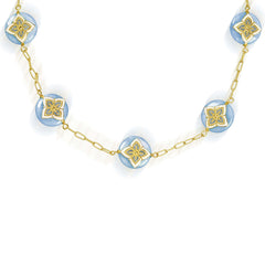 CANDY MILKY AQUAMARINE WHITE ENAMEL 18K GOLD STATION NECKLACE