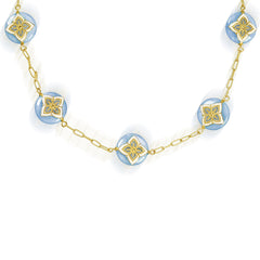 CANDY MILKY AQUAMARINE WHITE ENAMEL 18K GOLD STATION NECKLACE