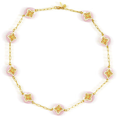 CANDY PINK OPAL WHITE ENAMEL 18K GOLD STATION NECKLACE