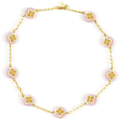CANDY PINK OPAL WHITE ENAMEL 18K GOLD STATION NECKLACE