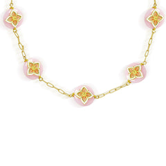 CANDY PINK OPAL WHITE ENAMEL 18K GOLD STATION NECKLACE