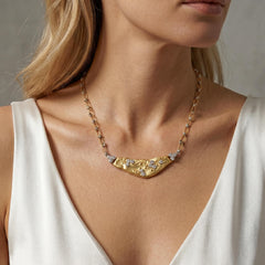 18K Gold Diamond Floral Bar Pendant Necklace