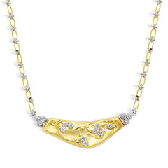 18K GOLD DIAMOND FLOWERS BAR PENDANT WITH TWO-TONE GOLD CHAIN