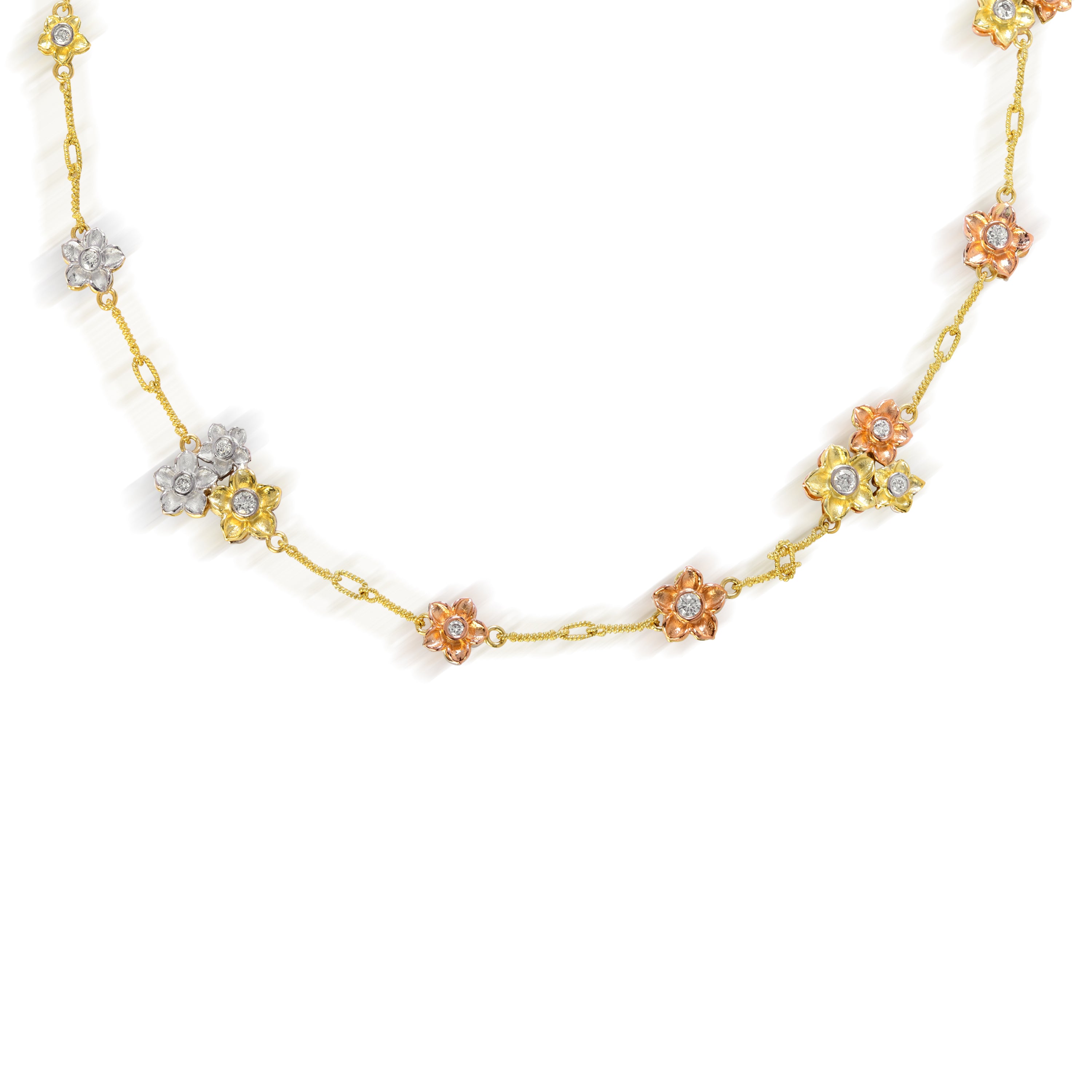 MAYFLOWER 18K TRI-COLOR GOLD AND DIAMOND DOUBLE-SIDED CHAIN NECKLACE - Stambolian | House of Jewels