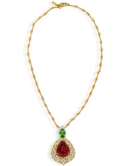 18K TWO-TONE GOLD RUBELLITE AND TSAVORITE DIAMONDS PENDANT NECKLACE