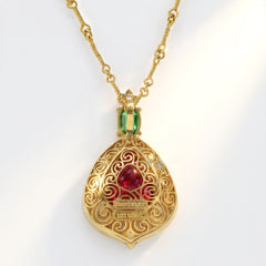 18K Two Tone Gold Rubellite Tsavorite Diamond Pendant Necklace