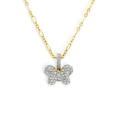 BUTTERFLY 18K TWO-TONE GOLD DIAMONDS SMALL CHARM PENDANT