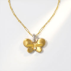 18K Two Tone Gold Diamond Butterfly Medium Pendant