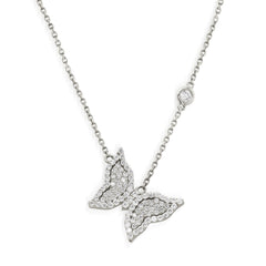 18K WHITE GOLD AND DIAMOND SMALL SIZE BUTTERFLY PENDANT NECKLACE