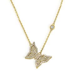 18K GOLD AND DIAMOND SMALL SIZE BUTTERFLY PENDANT NECKLACE