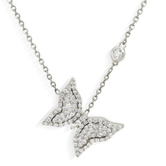 18K WHITE GOLD AND DIAMOND LARGE SIZE BUTTERFLY PENDANT NECKLACE