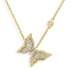 18K GOLD AND DIAMOND LARGE SIZE BUTTERFLY PENDANT NECKLACE
