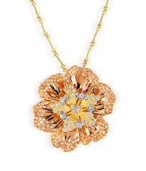 18K TWO-TONE PINK YELLOW GOLD DIAMOND FLOWER PENDANT