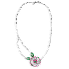 BLOOMING ORCHID PINK SAPPHIRE TSAVORITES DIAMONDS FLORAL PENDANT NECKLACE