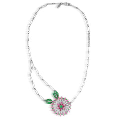 BLOOMING ORCHID PINK SAPPHIRE TSAVORITES DIAMONDS FLORAL PENDANT NECKLACE