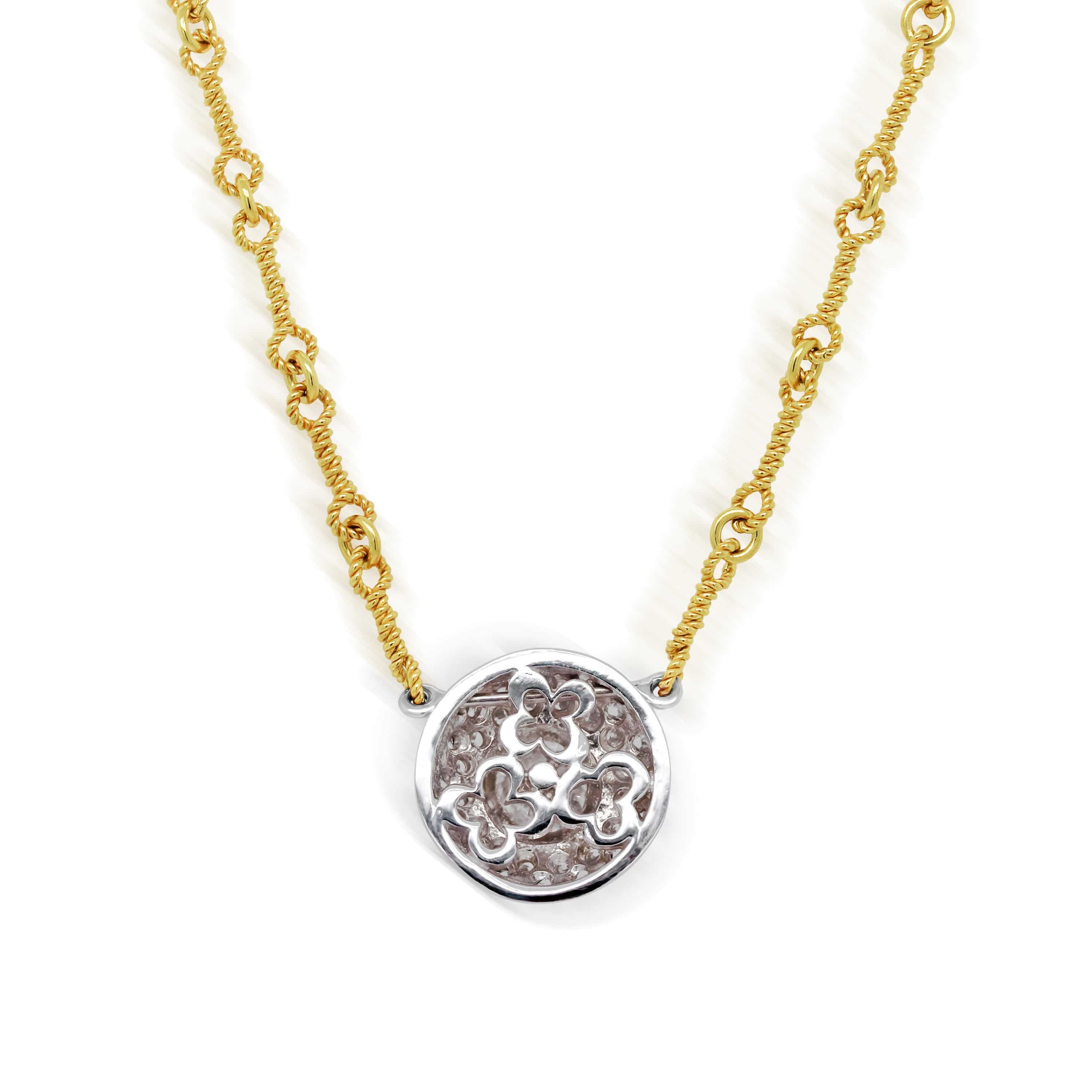 Stambolian 18K Gold Pavé Diamond Donut Pendant Close-Up with Center Stone