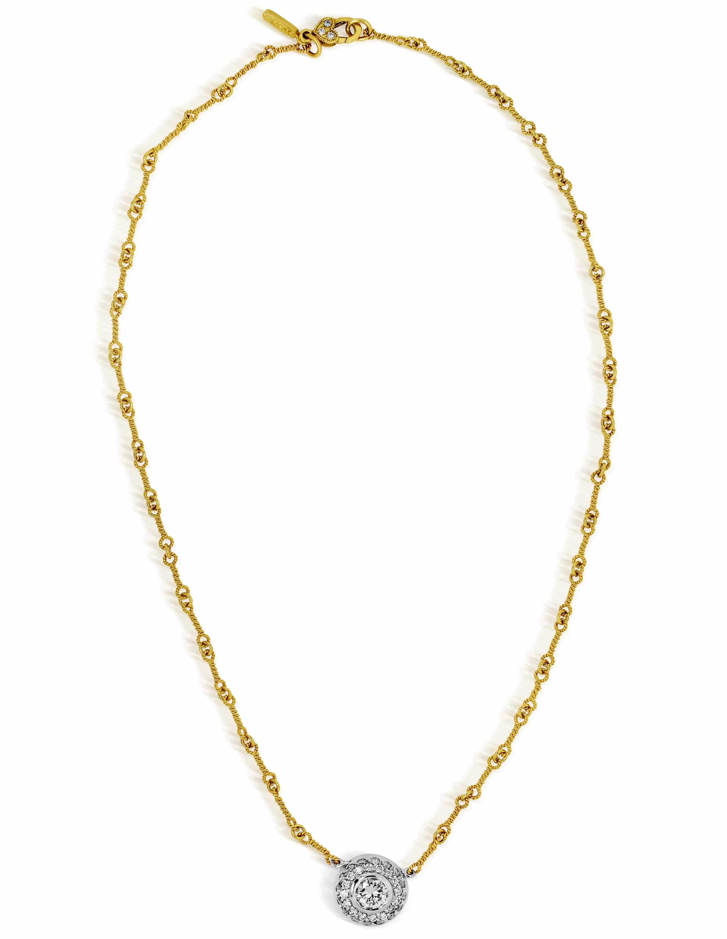 Stambolian 18K Gold Pavé Diamond Donut Pendant Close-Up with Center Stone