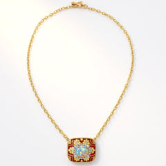 Colors of Life Red Enamel Opal Diamond Pendant